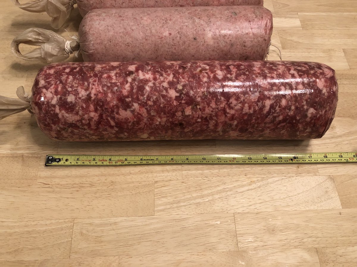 tmcel's tweet image. First attempt at salami cotto and mortadella. Gotta stuff them a little tighter and dial in the emulsification of the mortadella but the flavor is on point. These lack the pink brightness once cooked since I don’t use nitrates.