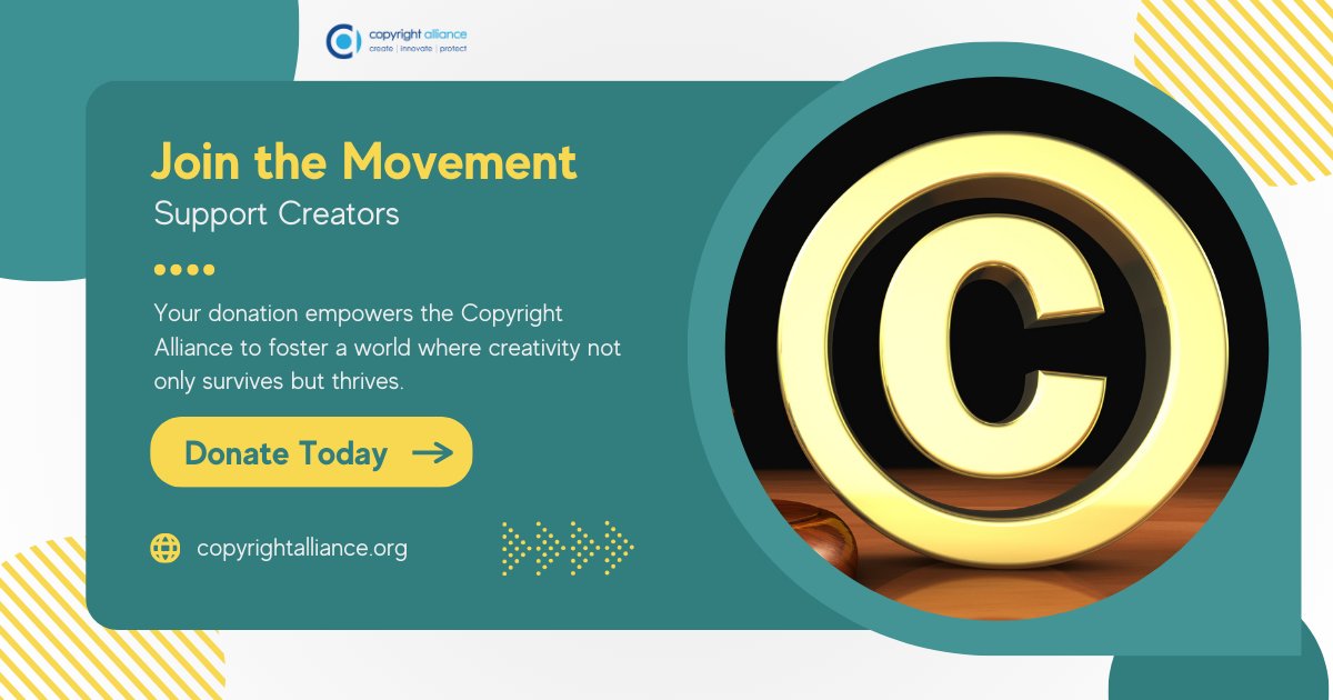 This #GivingTuesday, Nov. 28, unite with the Copyright Alliance in championing the rights of creators! Your donation helps to empower a world where creativity not only survives but thrives. Be part of the movement—donate here: paypal.com/donate?hosted_…