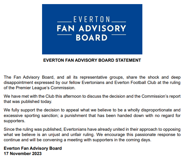 Please find below the @EFC_FanAdvisory response to the ruling of the Premier League's Commission. efc-fanadvisoryboard.com/2023/11/17/fab…