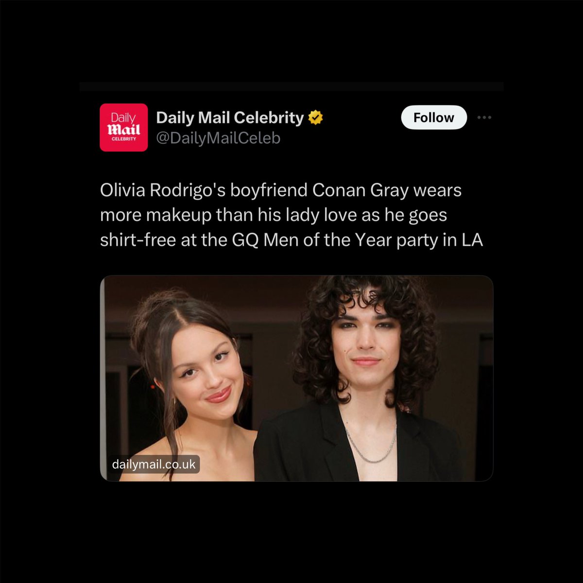 RodrigoTimes's tweet photo. Daily Mail Celeb “confirms” @OliviaRodrigo and @ConanGray are officially dating. https://t.co/41TMTCFTMl