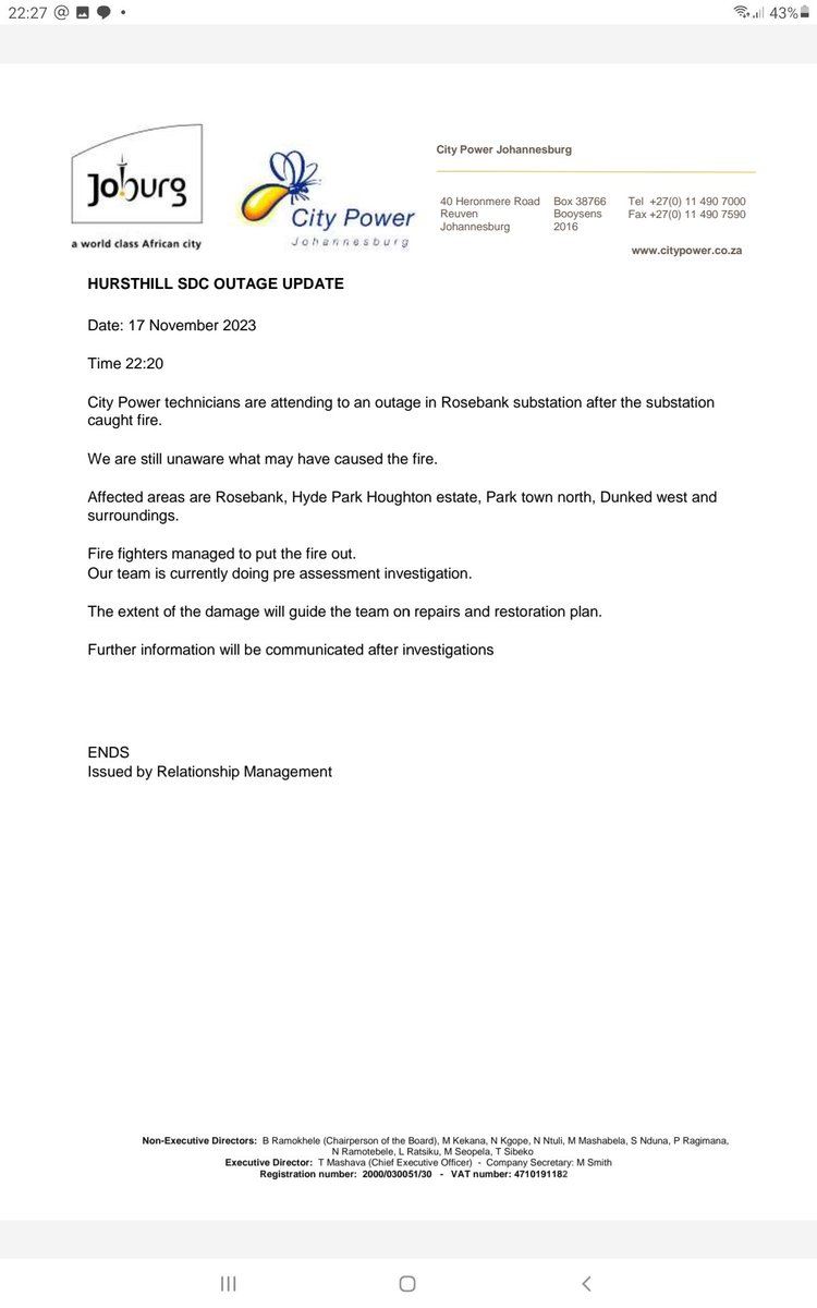 CityPowerJhb's tweet photo. #JoburgUpdates #HursthillUpdate
Rosebank Substation
Fire fighters managed to put the fire out. Technicians are now doing pre assessment.^NN https://t.co/sMV8T8q7VW