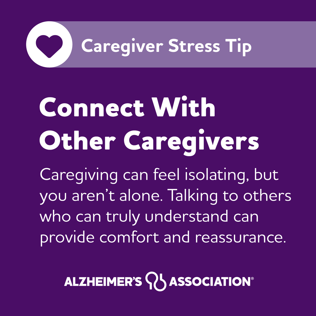 It may be helpful for caregivers to talk to other caregivers about how they are coping with the challenges of the disease and uncertainty about the future to help reduce stress. 🤝 Get more ways to reduce caregiver stress: alz.org/CaregiverStress. #NationalFamilyCaregiversMonth