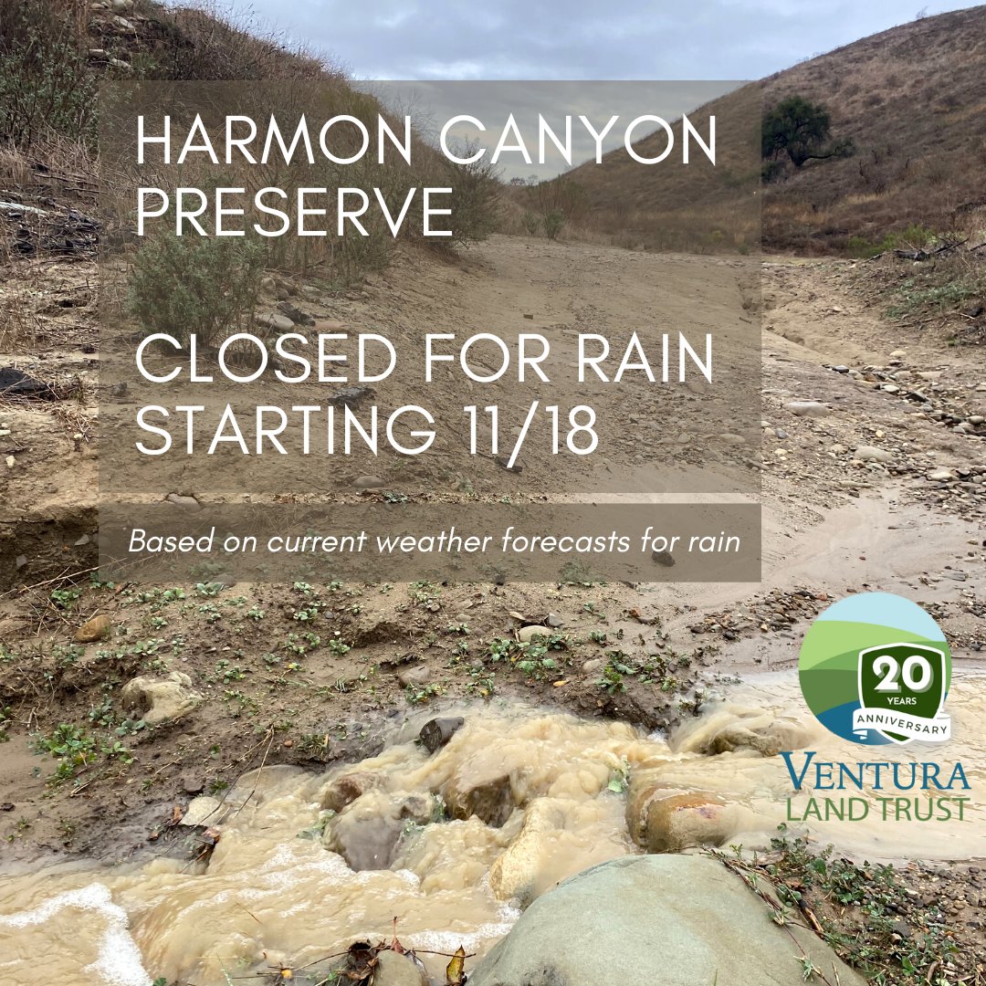 Harmon Canyon Preserve will be closed for rain starting on Saturday, November 18th, due to rain in the forecast this weekend. This closure will let the trails dry out and give our plant and animal friends time to enjoy the preserve on their own. We will share updates via email.