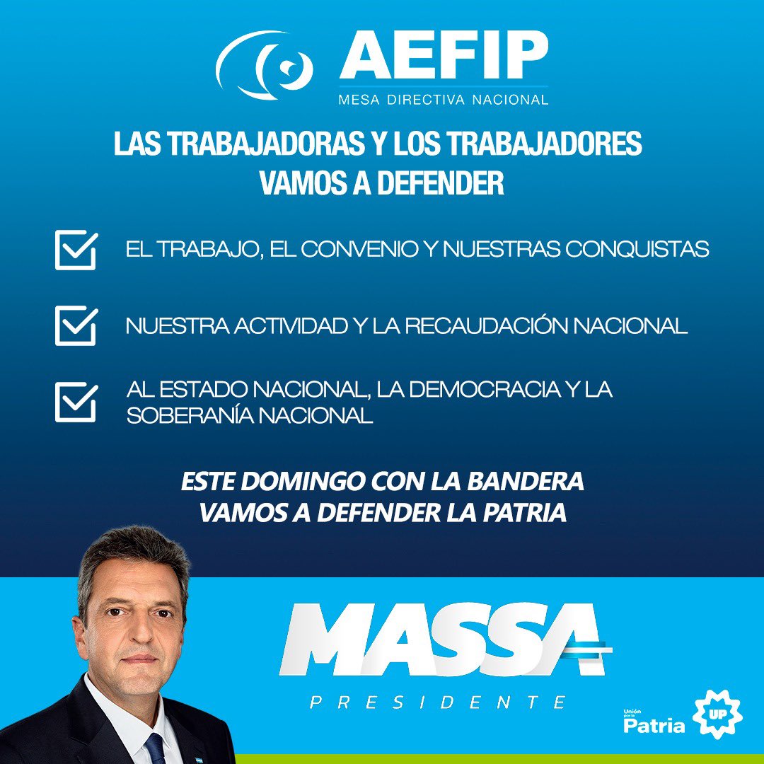AefipM's tweet photo. Los trabajadores y trabajadoras con la bandera este domingo vamos a defender la Patria @SergioMassa https://t.co/nM1KfMiSKK