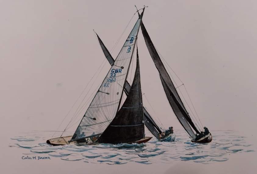 ColinMBaxter's tweet image. A bit more #6m yachting painted today to make a pair of Crossing Tacks . #yachting #yachtracing  @OnlyBespokeUK @ClassicBoatMag @Sailingcowes @CowesIW @ISC_Cowes @NciThe #watercolour #marineart #marineillustration