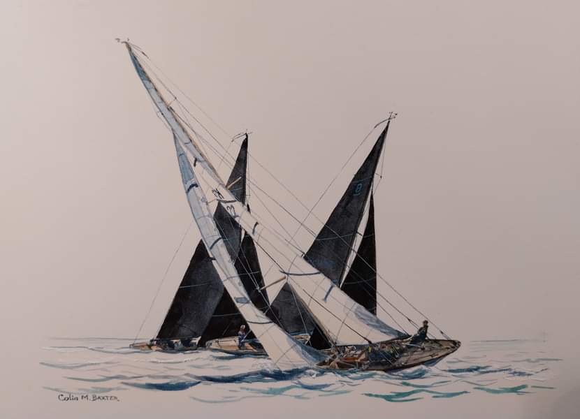 ColinMBaxter's tweet image. A bit more #6m yachting painted today to make a pair of Crossing Tacks . #yachting #yachtracing  @OnlyBespokeUK @ClassicBoatMag @Sailingcowes @CowesIW @ISC_Cowes @NciThe #watercolour #marineart #marineillustration