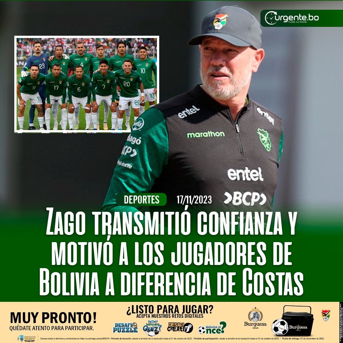 Urgentebo's tweet image. #Urgentebo | 𝐙𝐚𝐠𝐨 𝐭𝐫𝐚𝐧𝐬𝐦𝐢𝐭𝐢𝐨́ 𝐜𝐨𝐧𝐟𝐢𝐚𝐧𝐳𝐚 𝐲 𝐦𝐨𝐭𝐢𝐯𝐨́ 𝐚 𝐥𝐨𝐬 𝐣𝐮𝐠𝐚𝐝𝐨𝐫𝐞𝐬 𝐝𝐞 𝐁𝐨𝐥𝐢𝐯𝐢𝐚 𝐚 𝐝𝐢𝐟𝐞𝐫𝐞𝐧𝐜𝐢𝐚 𝐝𝐞 𝐂𝐨𝐬𝐭𝐚𝐬
📷 Lea más en: acortar.link/6kUCoI
#Zago #Bolivia #EliminatoriasSudamericanas