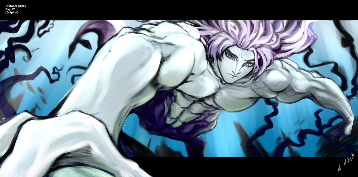 4byssP's tweet image. Inktober [late] Day 17 [Dolphin]