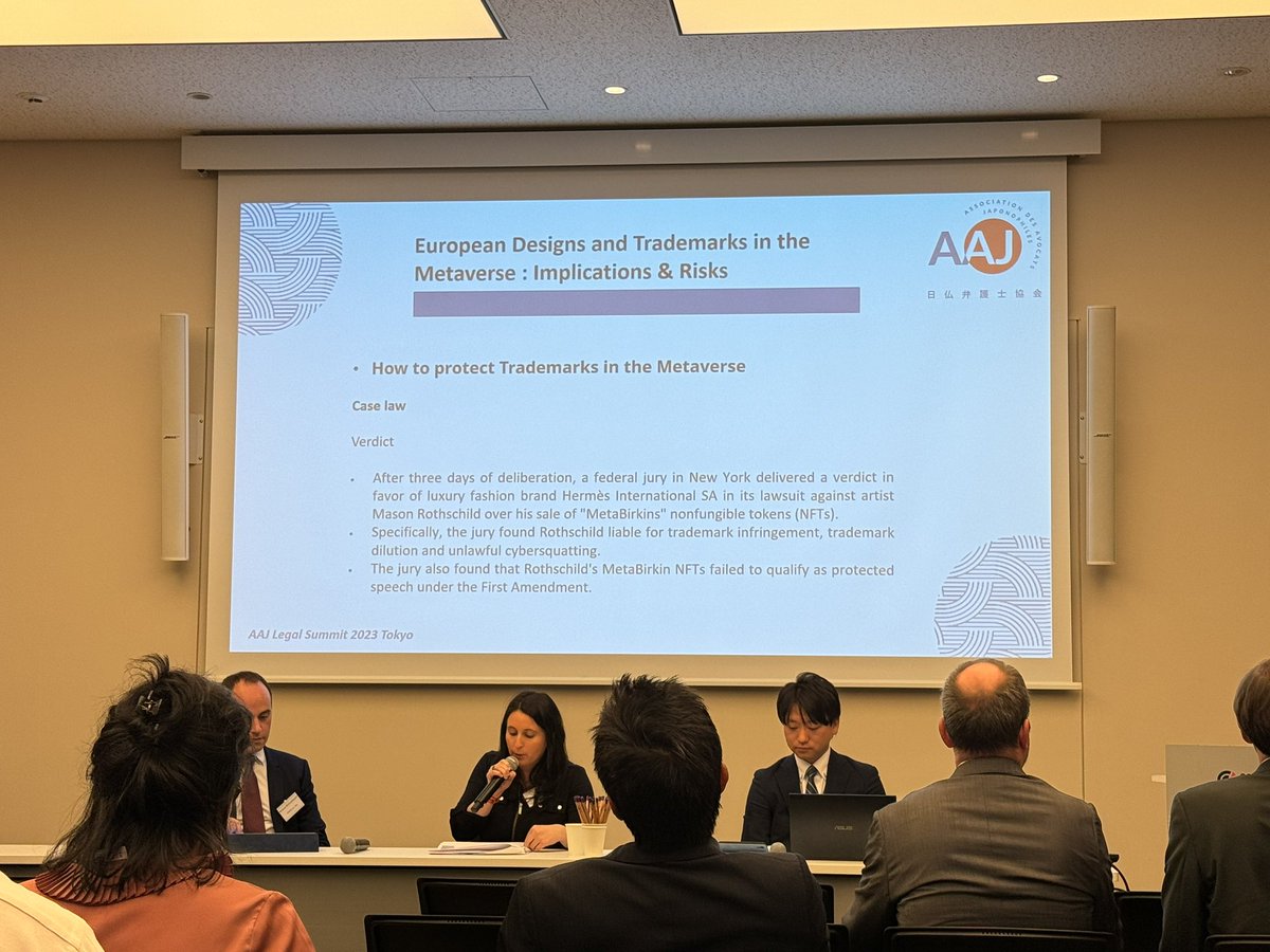 ValetteBove's tweet photo. ⛩️ Les avocats associés du cabinet @ValetteBove ont eu le plaisir de participer au Legal Summit de Association des Avocats Japonophiles - AAJ (日仏弁護士協会) à Tokyo 🇯🇵
Anaïs Bove est intervenue comme oratrice à la table ronde de Propriété Intellectuelle sur la protection des marques et dessins/modèles dans le metaverse💻
⛩️ The partners of @ValetteBove have attended the AAJ Legal Summit in Tokyo 🇯🇵
Anaïs Bove has been one of the speakers on the Intellectual Property panel (European Trademarks and Designs in the Metaverse)💻
⛩️ @ValetteBoveのパートナーは東京で開催された日仏弁護士協会のリーガルサミットに参加させていただきました🇯🇵
Anaïs Boveは知的財産法ラウンドテーブル(European Trademarks and Designs in the Metaverse)に参加させていただきました💻