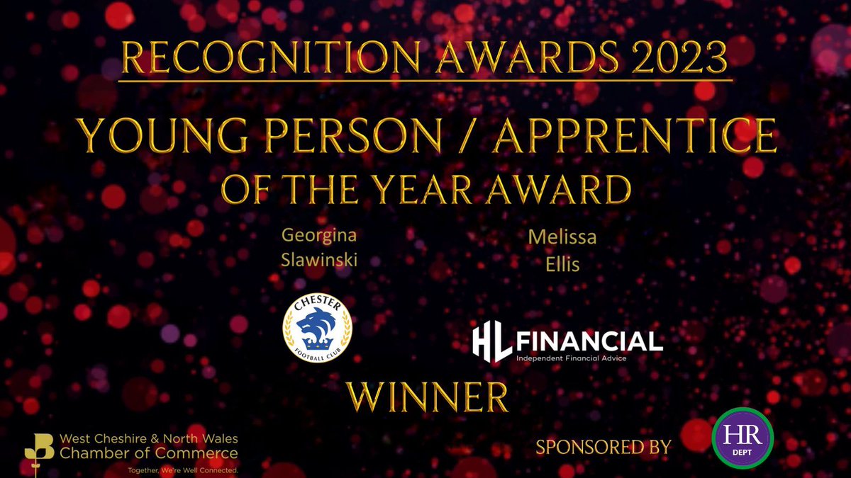 Young Person/Apprentice of the Year Award 

Congratulations to our winners for this award, sponsored by <a href="/HRDeptWrexChes/">HR Dept Wrexham & Chester</a>, Georgina Slawinski from <a href="/ChesterFC/">Chester FC</a> and Melissa Ellis from <a href="/hlfinancial/">HL Financial Strategies</a>! 👏

#WCNWAwards23