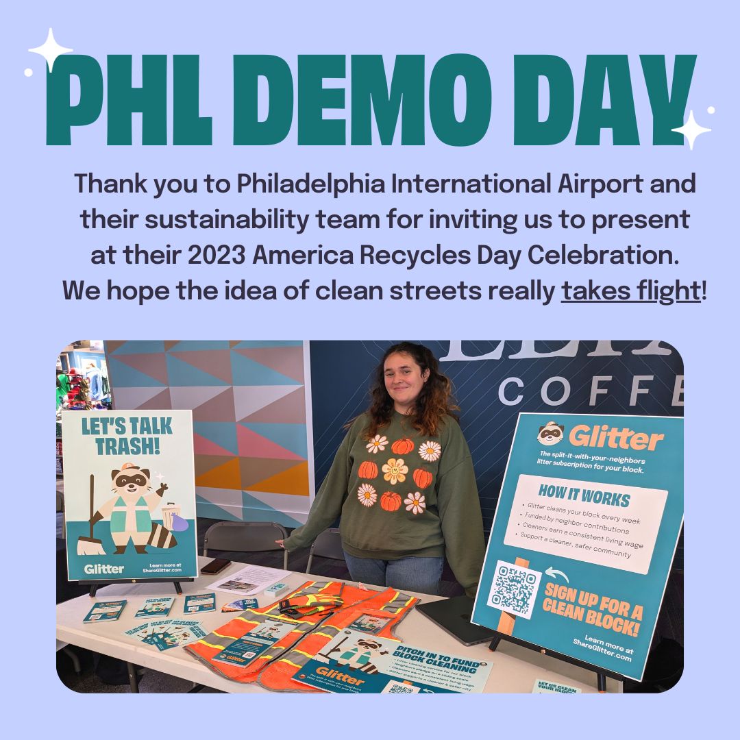 Glitter (@share_glitter) on Twitter photo Thank you to Philadelphia International Airport <a href="/PHLAirport/">PHLAirport</a> and their sustainability team for inviting us to present at their 2023 America Recycles Day Celebration. We hope the idea of clean streets really takes flight! ✈️
#Glitter #PhillyCleanup #PHL #CleanStreets #LitterFree Thank you to Philadelphia International Airport <a href="/PHLAirport/">PHLAirport</a> and their sustainability team for inviting us to present at their 2023 America Recycles Day Celebration. We hope the idea of clean streets really takes flight! ✈️
#Glitter #PhillyCleanup #PHL #CleanStreets #LitterFree