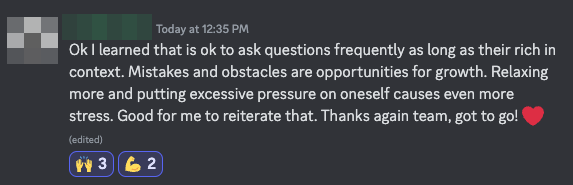 Carlos (@bycdiaz) on Twitter photo People find our curriculum at <a href="/TheOdinProject/">The Odin Project</a> useful. That's cool but I am MOST proud of the learning environment we've cultivated in our Discord server.
This didn't happen overnight and is a result of persistent dedication and collaborative discussions across our entire team. People find our curriculum at <a href="/TheOdinProject/">The Odin Project</a> useful. That's cool but I am MOST proud of the learning environment we've cultivated in our Discord server.
This didn't happen overnight and is a result of persistent dedication and collaborative discussions across our entire team.