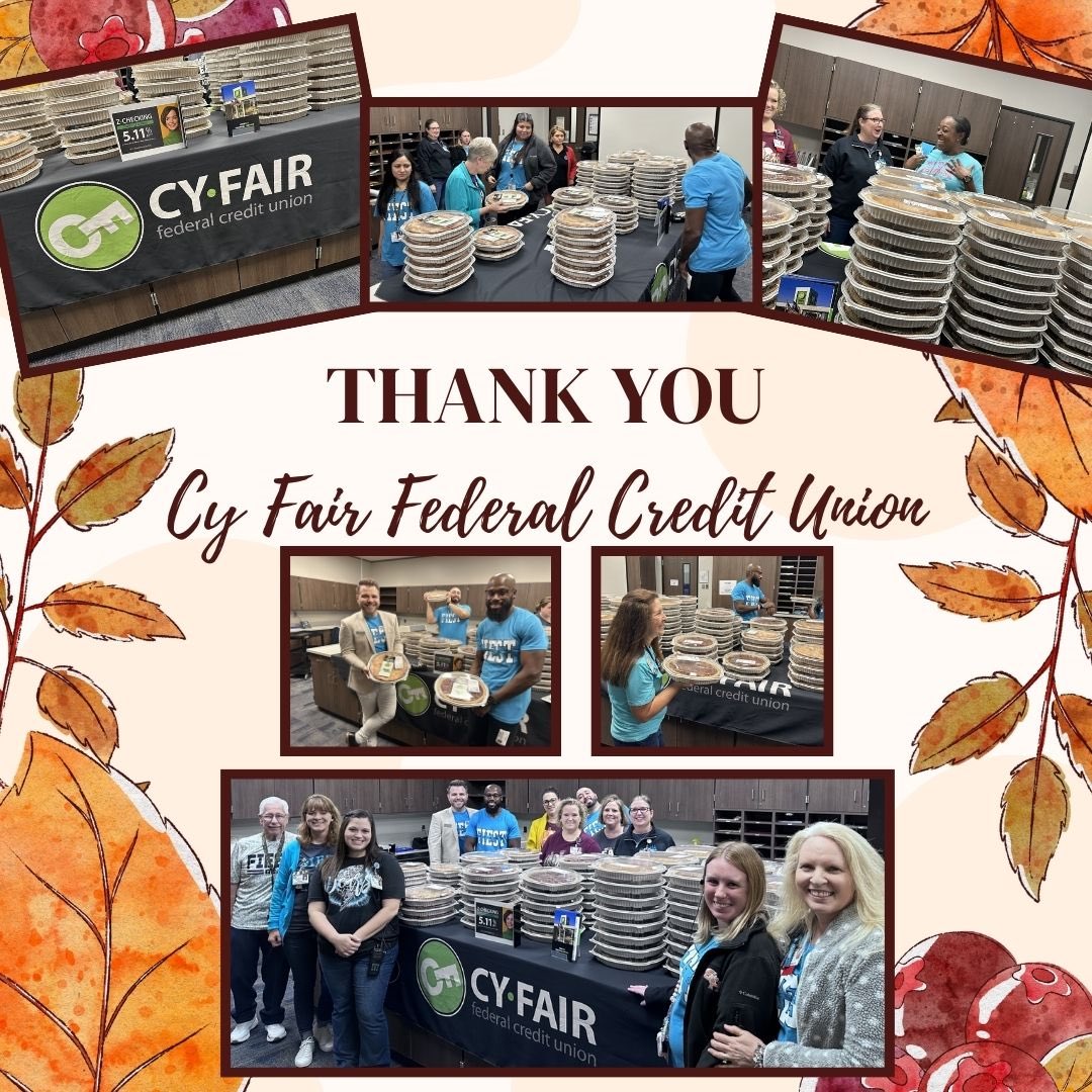 We are SO Thankful for @CyFairFCU! They brought each staff member a WHOLE pie! 🥧 #CFISDspirit #FiestROAR