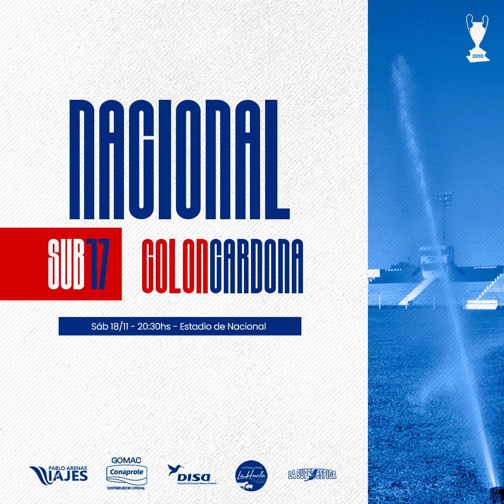 NacionalNH1910's tweet photo. #Sub17 | Juega Nacional 🫵🏼

🗓️Tercera fase del Departamental - partido de vuelta sábado 18/11
🆚Colón de Cardona
🏟️Nacional
⏰20:30

Vamo el bolso 🔵⚪️🔴 https://t.co/U5GNAYMB8F