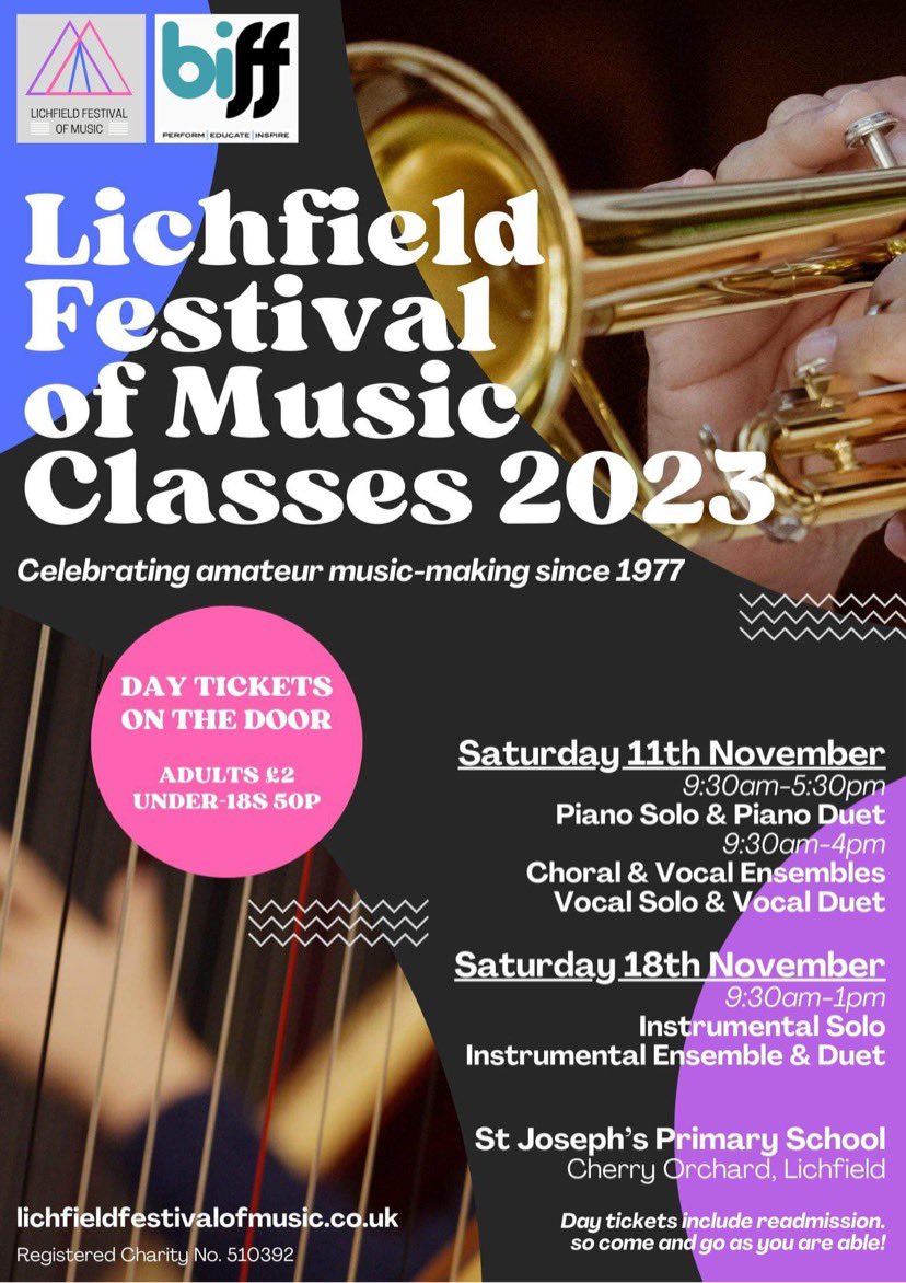🎶 Come and join us tomorrow, 9:30am-1pm at St Joseph’s Catholic Primary School. 

🎟️ Day tickets allowing admission to all classes can be purchased on the door: adults £2, under-18s 50p. Programmes can also be purchased on the door for £2.00.