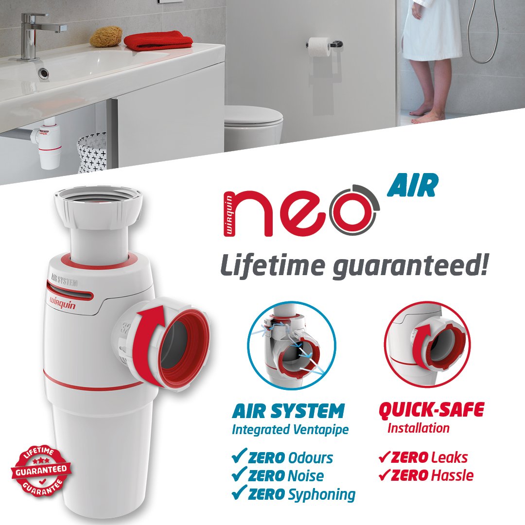 Neo Air with lifetime guarantee!

Overmoulded washers – They're always in place to guard against leaks

Quick safe function – Just a quarter turn needed for security + simple &amp; quick installation

Height adjustable – up to 60mm of adjustment

#innovation
#plumbing
#wirquin