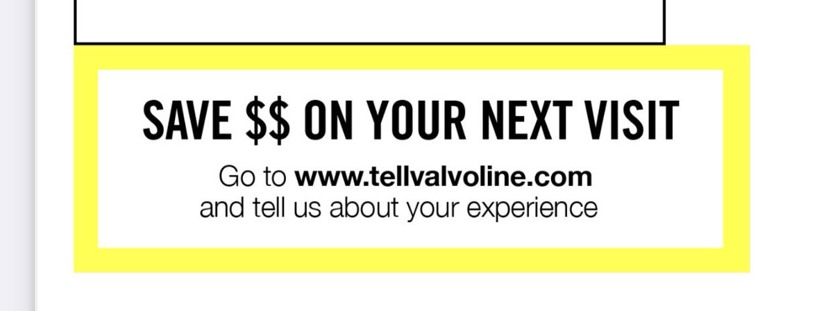 natseld's tweet photo. @valvoline how come you don’t actually provide the code on your invoice that is required to be complete a satisfaction survey? https://t.co/hc5q01J0J4