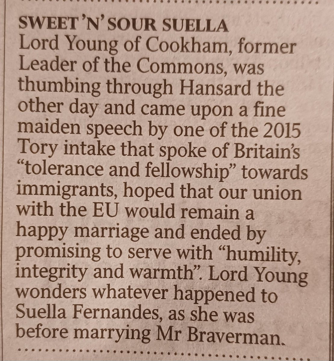 TommyCoyneBN1's tweet photo. From today's @TimesDiary , courtesy of @patrick_kidd #SuellaBraverman https://t.co/ZIbKi9invw