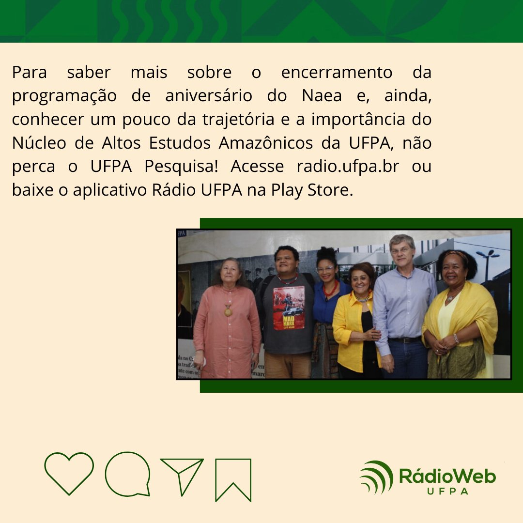 O Naea – Núcleo de Altos Estudos Amazônicos – está em destaque no UFPA Pesquisa.
No programa, Armin Mathis, atual diretor do Naea, fala um pouco sobre a história e atuação da unidade acadêmica ao longo de cinco décadas de existência.