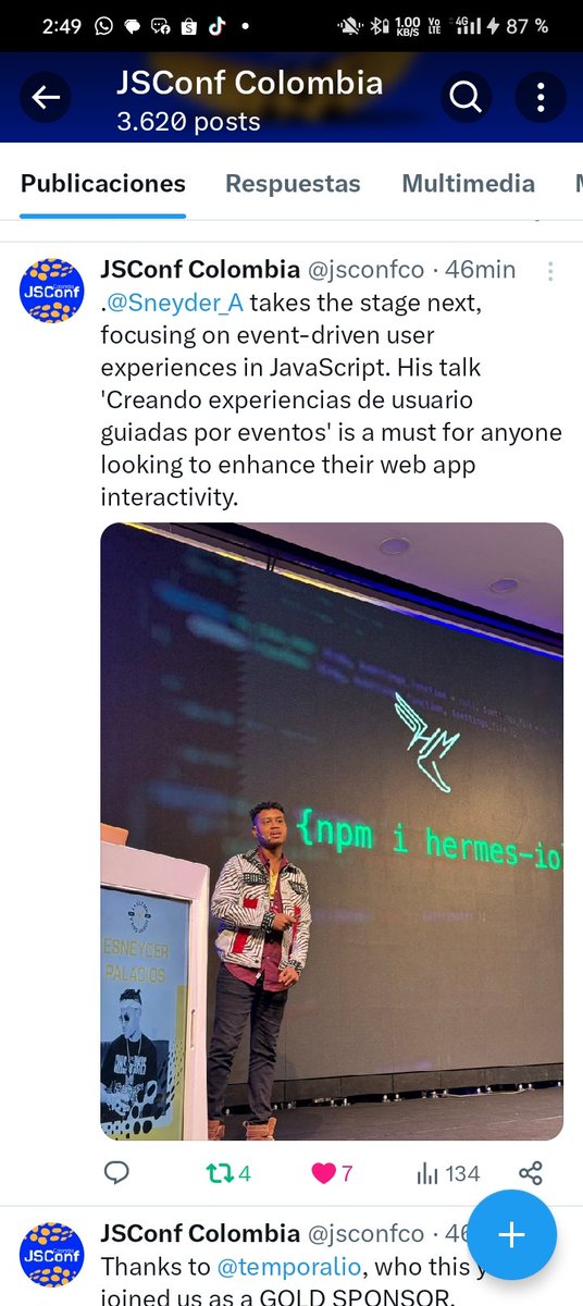 Con el alma herida por mi ausencia <a href="/jsconfco/">JSConf Colombia</a>  y orgulloso de colegas como <a href="/Sneyder_A/">Un man chevere</a>  representan bien nuestro Chocó 👏🏽