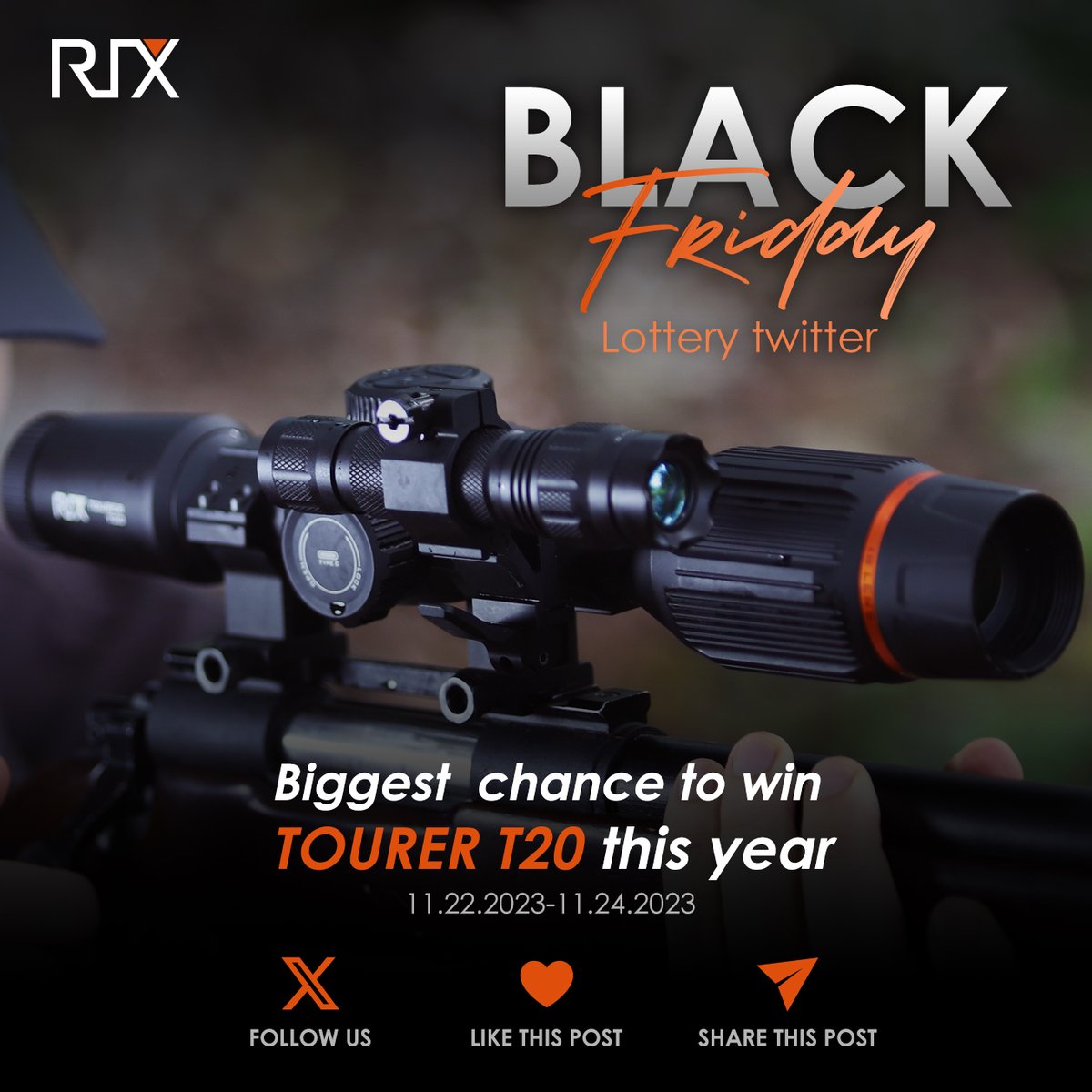 GIVEAWAY TIME! 👇

Join us in our T20 lottery for a chance to win a free night vision scope! RIX Optics is gifting THREE lucky winners with FREE Tourer T20 Night Vision scopes for our annual Thanksgiving and Black Friday promotion!
#RIXoptics #Rixgiveaway