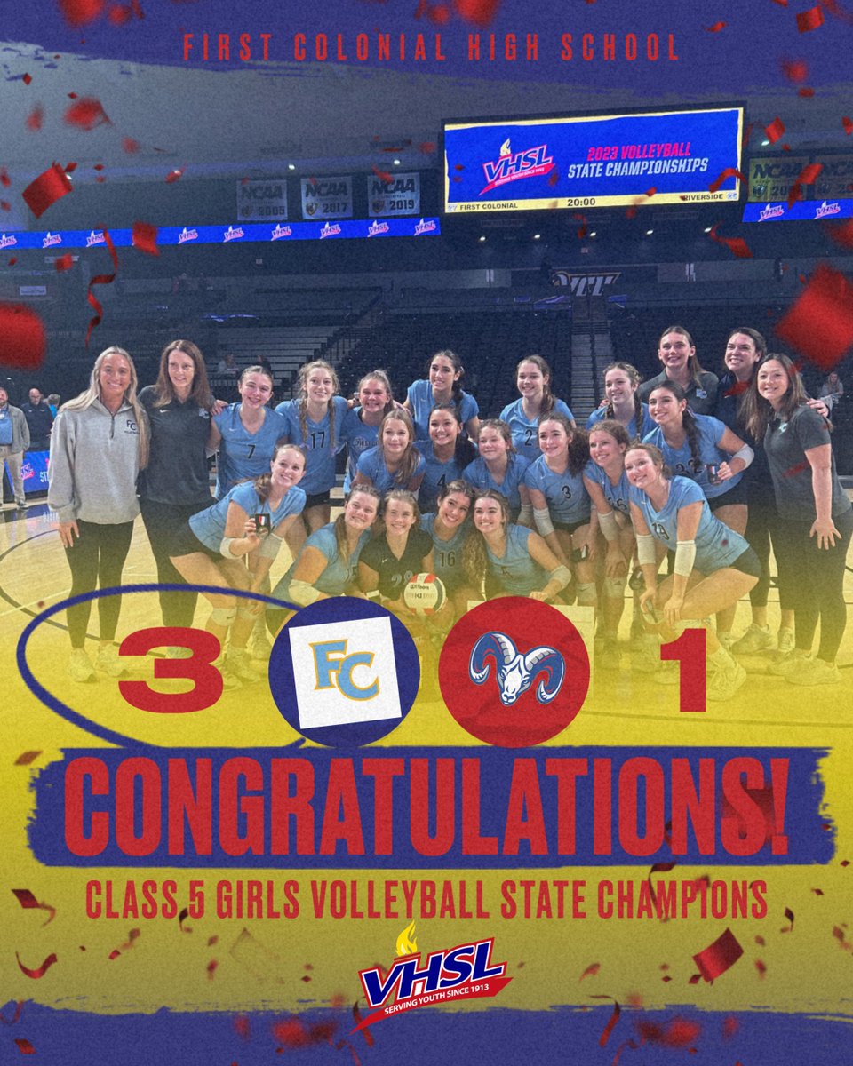 VHSL_'s tweet photo. Congratulations to First colonial HS Class 5 Girls Volleyball State Champs https://t.co/V5biHZi75b