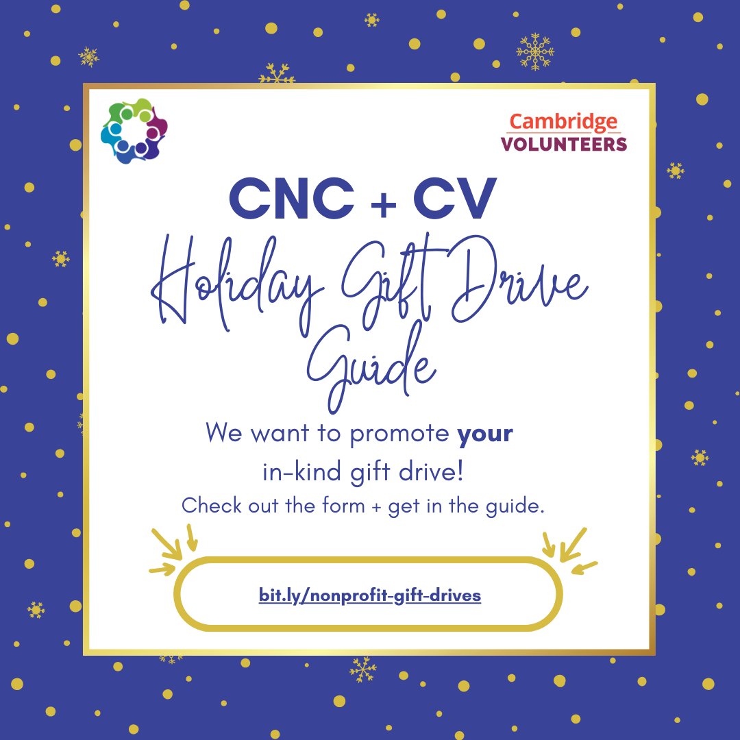 ❄️ Be part of our Holiday Gift Drive Guide ❄️

In collaboration with Cambridge Volunteers, we're featuring nonprofits in our guide to amplify your in-kind gift drives this season. Fill out our form to be included! 🎁