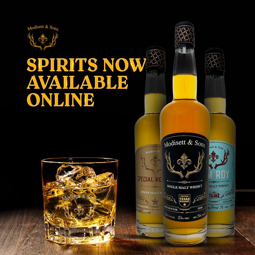 Why wait? Let the taste of Texas come to you! Modisett & Sons Single Malts, a symphony of variety and quality, is now available for delivery. Experience the essence of Texas whisky without leaving your home. Order today: modisettandsons.com/buy-spirits