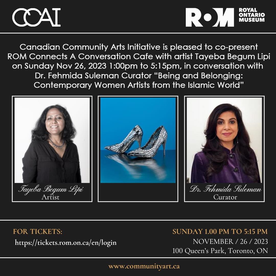 #CCAI  invites you to Join us to celebrate the art of Bangladeshi artist Tayaba Begum Lipi at @ROMtoronto on Sunday 26 Nov at 1 pm . #BeingandBelonging is a tremendous show with 26 female artists representing a diversity of expression 
@LeenaLatafat @globalnewsto @AGMengage