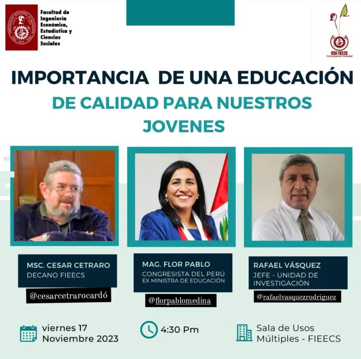 Hoy a partir de las 🕔 5:00 p.m, estaré en la <a href="/UNIoficial/">UNI</a> tratando un tema fundamental para nuestro 🇵🇪: la importancia de la calidad educativa para los jóvenes. 

 👋 ¡Nos vemos!