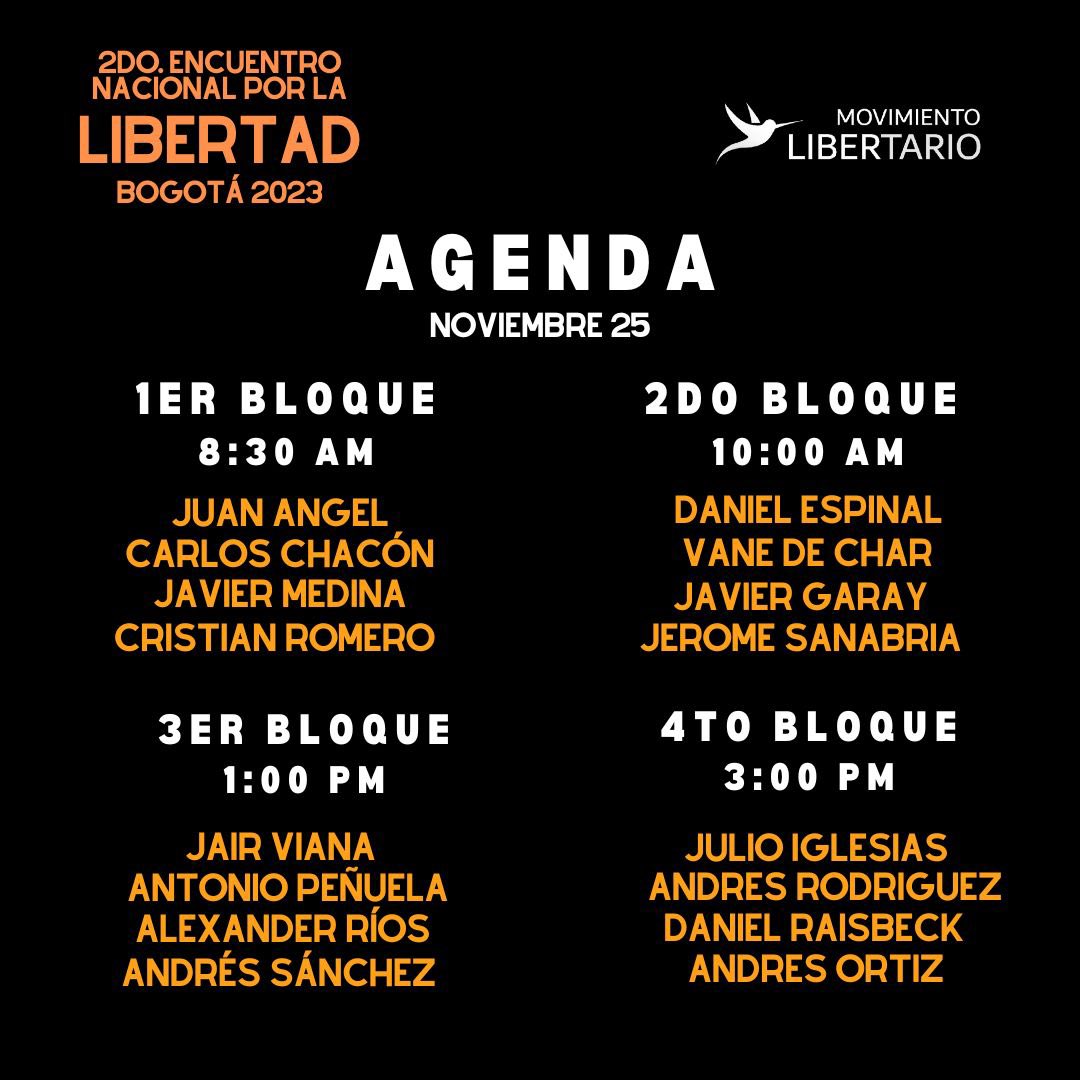 MLibertarioBta's tweet photo. Agenda de lujo! Grandes ponentes!
Listos para el Segundo encuentro nacional por la libertad 2023?
#MLC #SeLibre #VivaLaLibertad
Inscríbete quedan pocos cupos⬇️
https://t.co/t2jQUJTK9O https://t.co/KPkSQ8d0jp