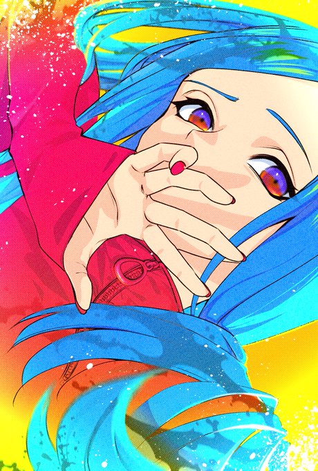 「blue hair covering mouth」 illustration images(Latest)