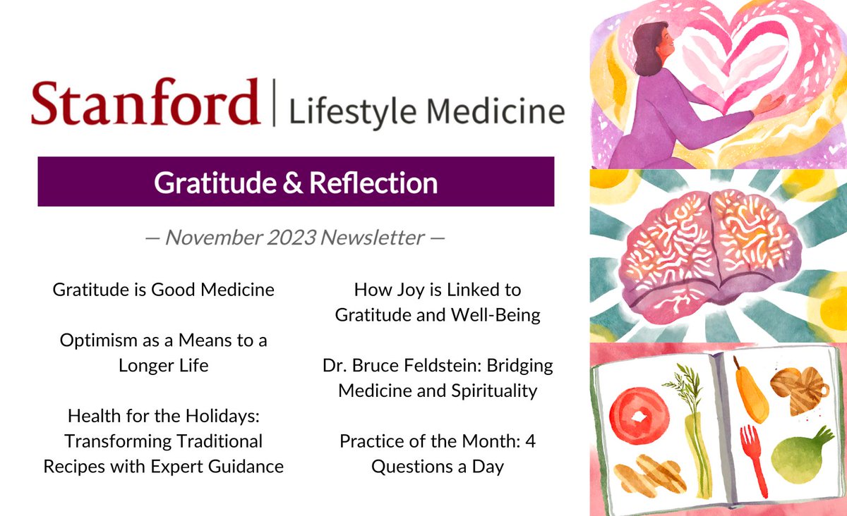 Embrace the healing power of gratitude and reflection in the latest Stanford Lifestyle Medicine newsletter! 

New to our community? Subscribe to receive this newsletter today: lnkd.in/gzVYUTrp