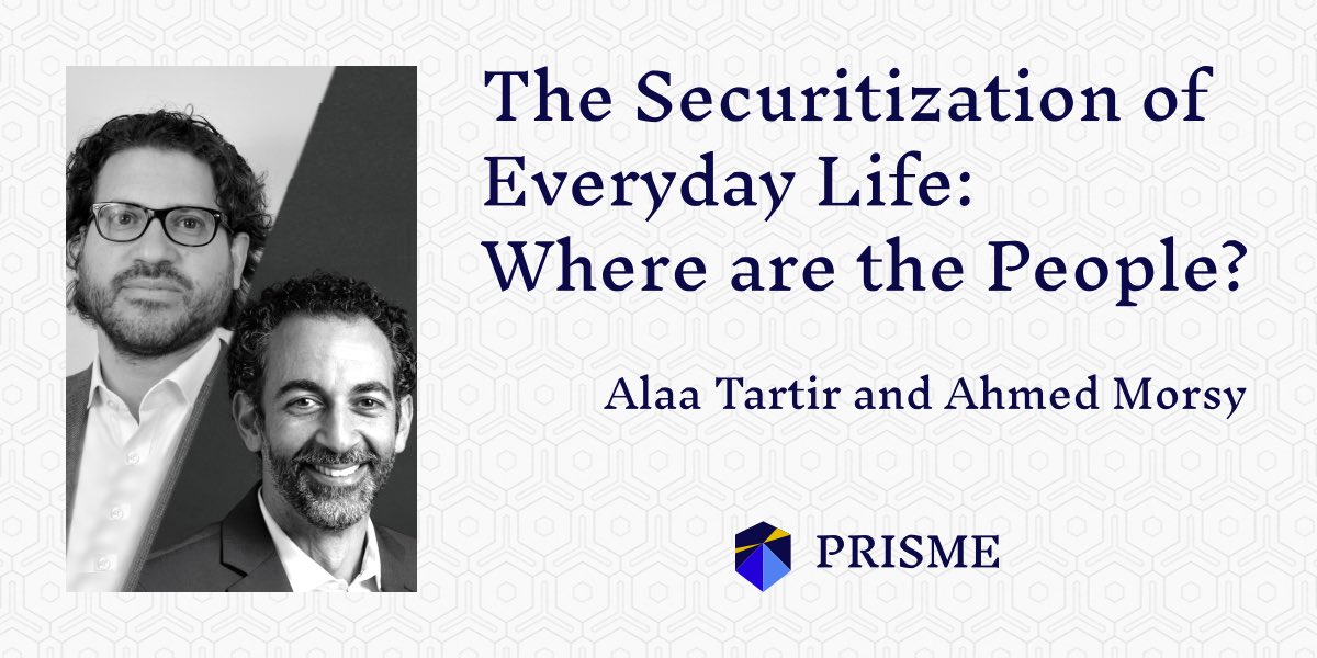 Alaa Tartir &amp; Ahmed Morsy argue for moving away from paradigm of “security is about weaponry” to modality of “security is about people”, noting that many immediate threats on people can’t be dealt with militarily: prismeinitiative.org/blog/securitiz… <a href="/alaatartir/">Dr. Alaa Tartir | د. علاء الترتير</a> <a href="/ASMorsy/">Ahmed Morsy</a> #humansecurityfirst