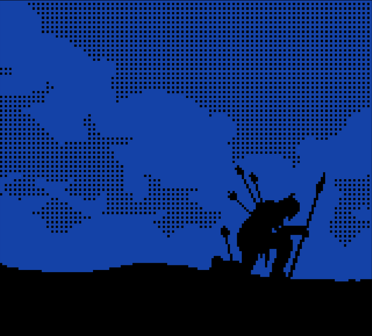 Some very light exploration for the <a href="/Myline_media/">MYline media</a> 1-bit jam. Unfortunately didn't get enough time this week to produce something worth sharing, but may continue to develop the idea.

#gameboy #gbstudio #1bit #pixelart