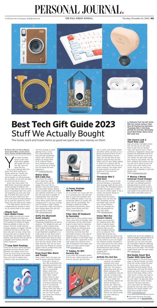 Eden najbolj uglednih medijev - Wall Street Journal - je med najboljšimi tehnološkimi darili letos izbral kar dve slovenski - Chipolo in Bird Buddy. 
Lahko naredimo tehnološki in gospodarski preboj! Politika naj se neha ukvarjat s štempljanjem in raje naredi kaj za ta sektor!