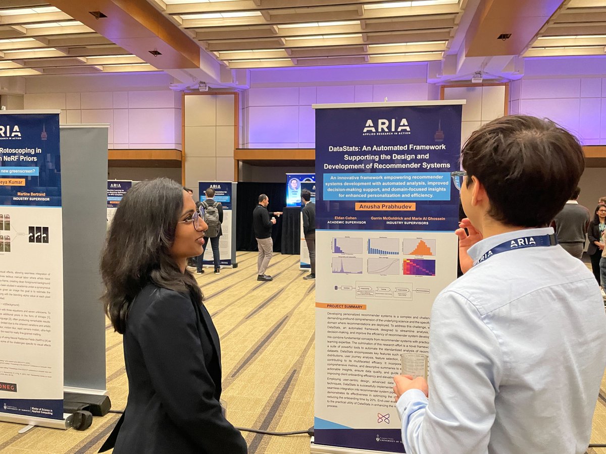 Our rockstar interns Anusha Prabhudev and Jason Tang presented their work yesterday at the Applied Research in Action (ARIA) expo in Toronto. #ARIA is hosted by the University of Toronto Master of Science in Applied Computing and is Toronto’s biggest tech innovation showcase!🚀