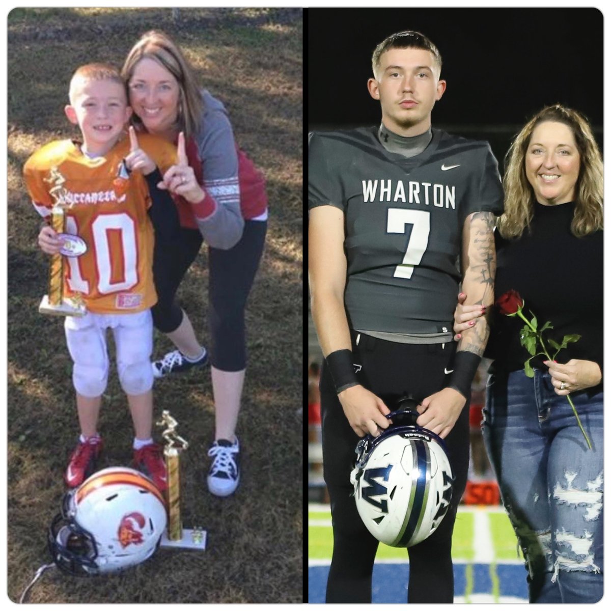 jennjensen9153's tweet photo. My baby boy’s first year at QB in Youth football and his last year in High School. To see this side by side…I have no words at this moment. I love you my Jackieboy! #hisnumberonefan #myjackieboy #my7qb #lastoneofthebunch @JacksonJensenQB https://t.co/N6H20h9ebX