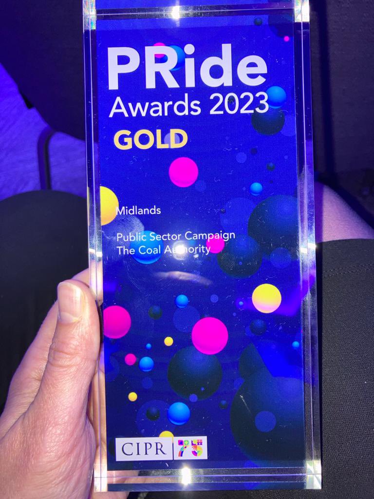 LisaPinney's tweet photo. Very proud of @CoalAuthority colleagues who developed and rolled out our #Minesafe campaign which has reached so many people, partners and communities over the year. Tonight they won the #CIPR #PrideMID award for Best Public Sector Campaign. Well done everyone 👏 https://t.co/zCQqJQKyDH
