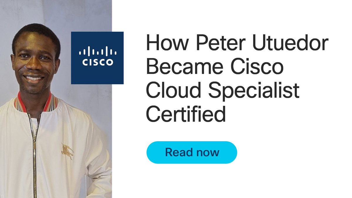 Congratulations to Peter Utuedor! 🎉 
Peter is one of the first to pass ENCC (the new #CCNP Enterprise concentration exam), and earn the Cisco Certified Specialist - #CloudConnectivity! 

👉 Read Peter's story on the #Cisco Learning Network: cs.co/6017uF6AB

#CiscoCert