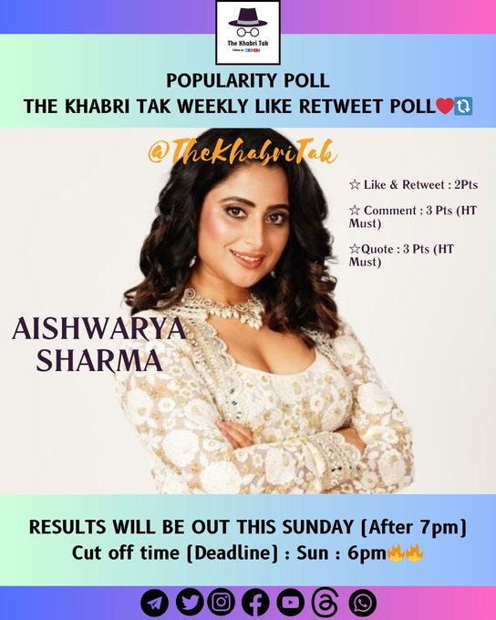 TheKhabriTak's tweet photo. POPULARITY POLL (WEEK - 5)

- Retweet🔁
- Like ❤️
- Comment

#BiggBoss17 #BB17 #AishwaryaSharma
@TheKhabriTak @AishSharma812 https://t.co/3dBvn0WAgO