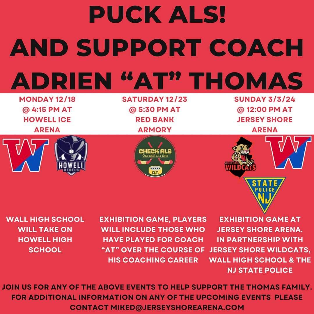 Hi! I am sure most of you know Coach Adrien Thomas - better known as AT. He has been a fixture in our hockey world for over 40 years &amp; a friend to many of us.  Earlier this year, AT was diagnosed with ALS.  Please join attend one of these events to help him and his family. Thanks