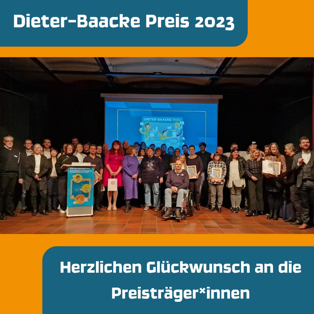 Herzlichen Glückwunsch an alle Dieter Baacke Preisträger*innen 2023!

Wir sind unglaublich beeindruckt von eurer herausragenden medienpädagogischen Arbeit!

#DBP23 #Preisverleihung #Bielefeld