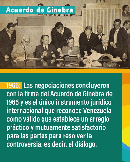 📌𝙄𝙣𝙛𝙤́𝙧𝙢𝙖𝙩𝙚🇻🇪
El Acuerdo de Ginebra es el documento histórico y de peso legal que reconoce la defensa de nuestros legítimos e irrenunciables derechos sobre el territorio Esequibo.