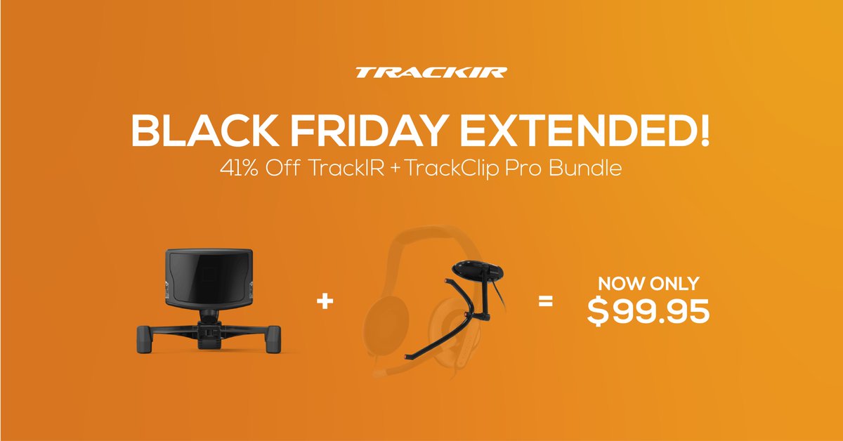 trackir's tweet image. We extended our #BlackFriday Sale through the weekend! Save 41% on the TrackIR 5 + TrackClip Pro Bundle and take your simulation to the next level with hands-free camera #HeadTracking. $99.95 only at TrackIR.com.

@OptiTrack