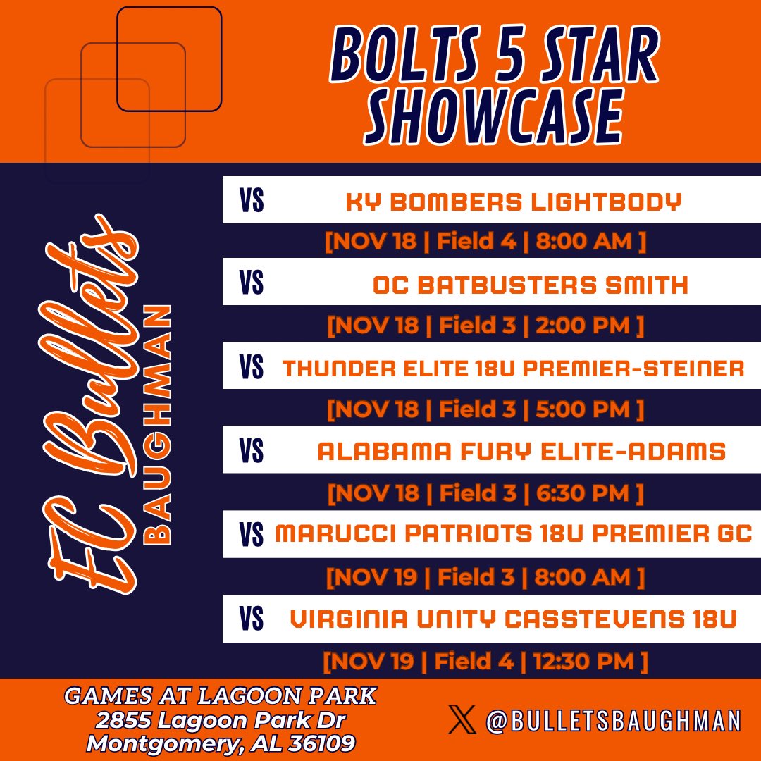 Schedule update for the weekend! No time changes, a couple field adjustments and opponent change.