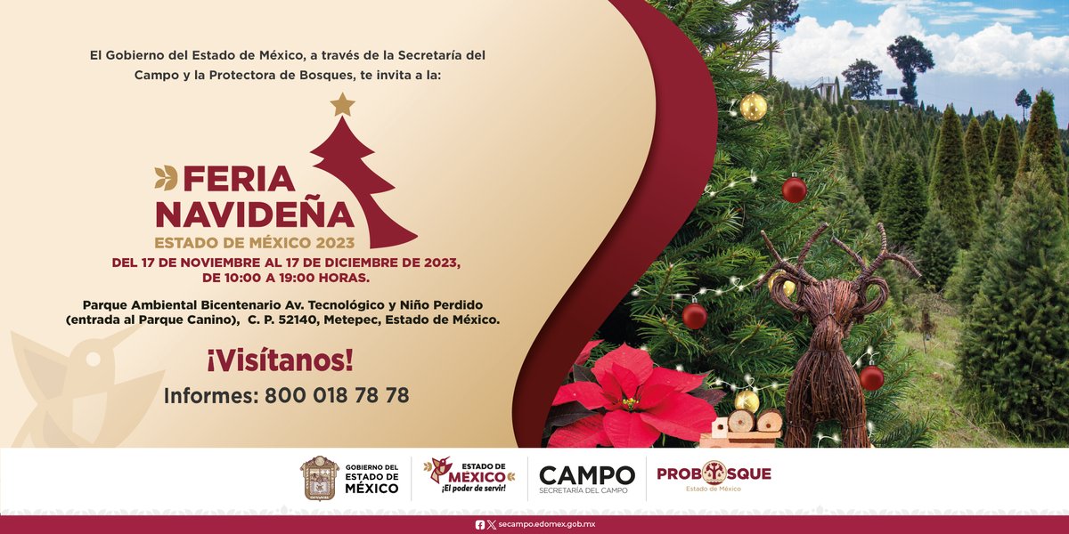 Issemym's tweet photo. 🌲 Acude del 17 de noviembre al 17 de diciembre 2023, en el Parque Ambiental Bicentenario, en Metepec.🌲

#TransformaTuNavidadConUnÁrbolNatural 
#ElPoderDeServir https://t.co/tEa2OECc2m