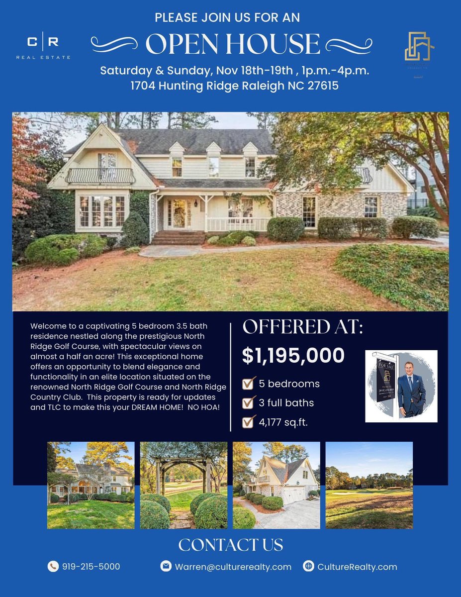 If you know anyone that would love to make North Ridge in Raleigh their new home, please share this open house announcement for Saturday and Sunday. It’s an amazing opportunity to invest in a nice home on the golf course.#CultureRealtyCollective #ChoiceResidential #RaleighHomes