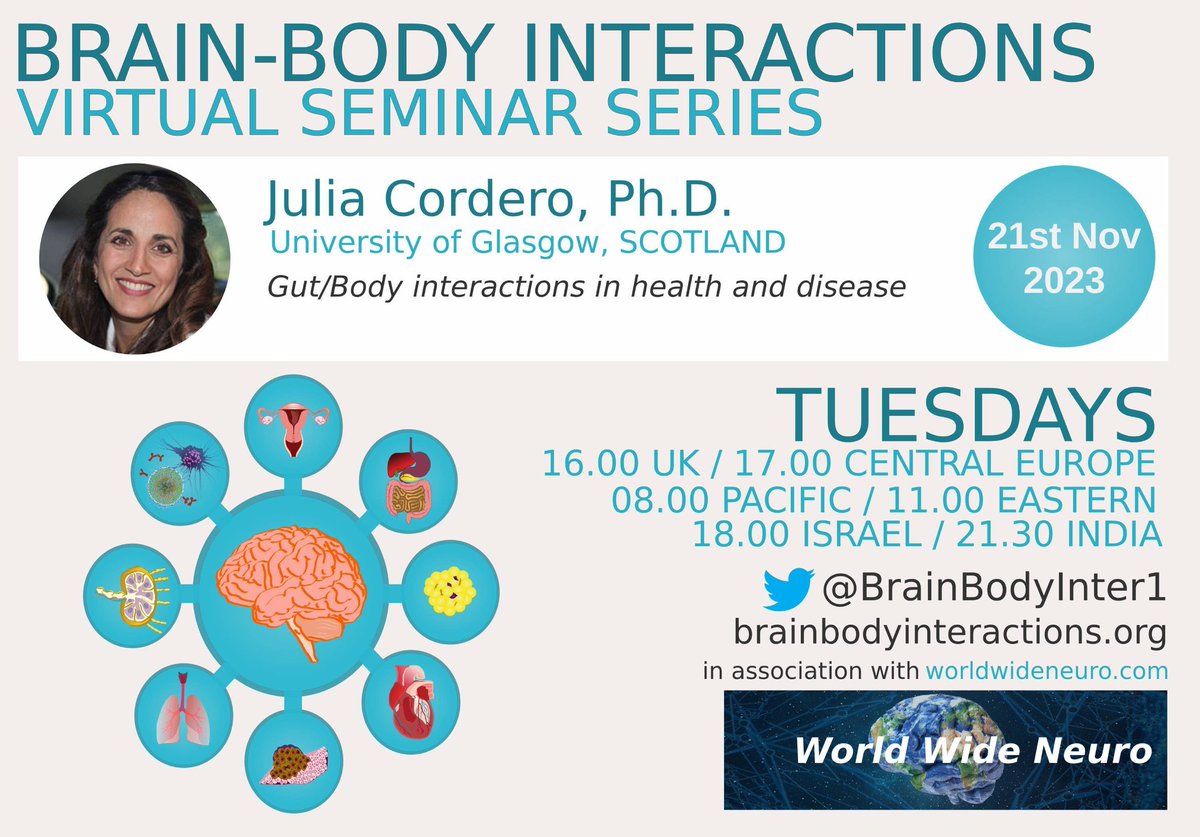 Join us next Tuesday with Dr. Julia Cordero @CorderoLab to learn about 'Gut/Body interactions in health and disease' 🧶 📅Tue, 21. Nov., 4 pm UK ➡️Register: crowdcast.io/c/brainbody-co…