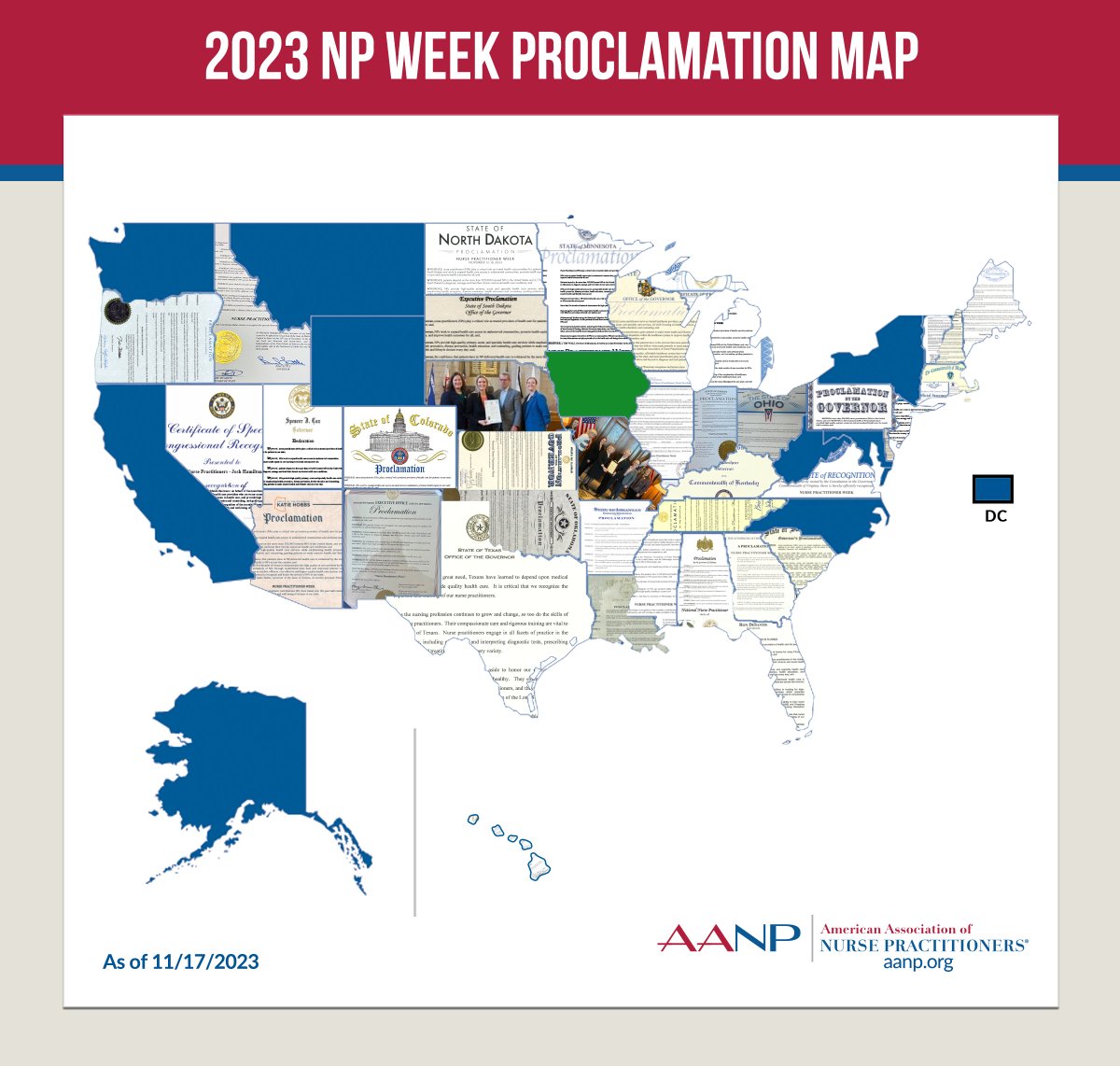 AANP_NEWS's tweet photo. There is strength in numbers! This year, 41 states have already issued a proclamation designating Nov. 12-18 as #NPWeek and recognizing the outstanding care NPs provide to patients. Thank you, NPs, for all you do to improve patient health! #NPsLead https://t.co/IuTcXOJqM0 https://t.co/SIWGpqWqah